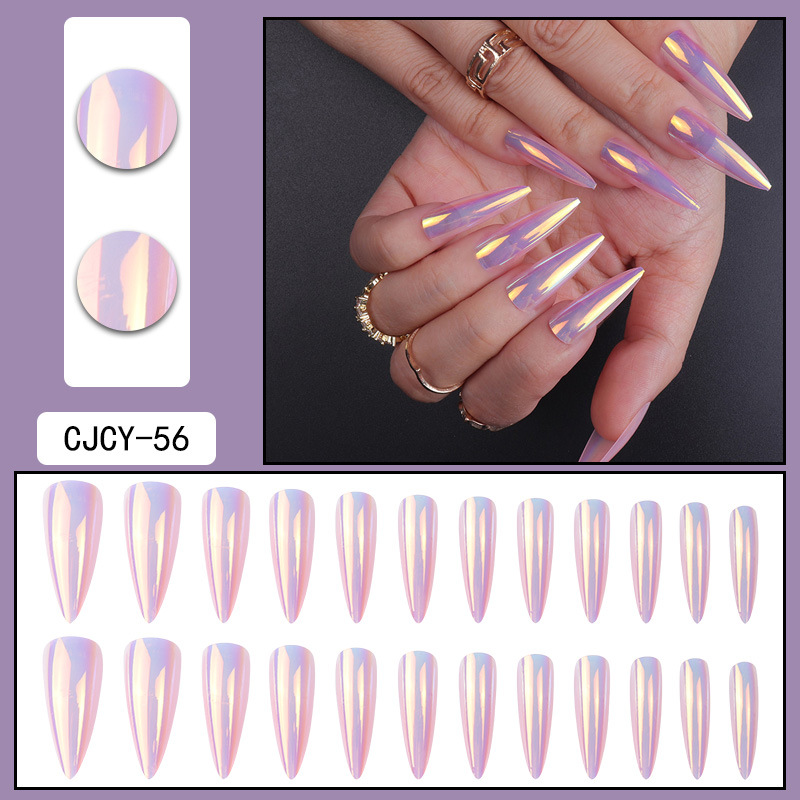 O3 Long European and American Wear Nail Long Pointed Nail Blooming Gradient Plating Nail Patch Nail Sticker Finished Product Exclusive for Cross-Border