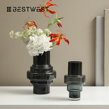 Best west 创意黑色透明水培玻璃花瓶摆件 家居简约客厅桌面花器