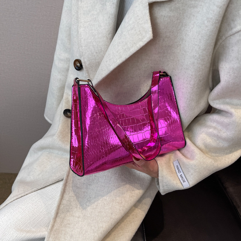 Wholesale Bag Cross-Border Women Bags2022 Popular New Glossy Stone Pattern Handbag Casual Solid Color Underarm Bag