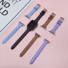 适用苹果apple watch4/5/6/se/7手表带细小蛮腰时尚女款超纤皮质