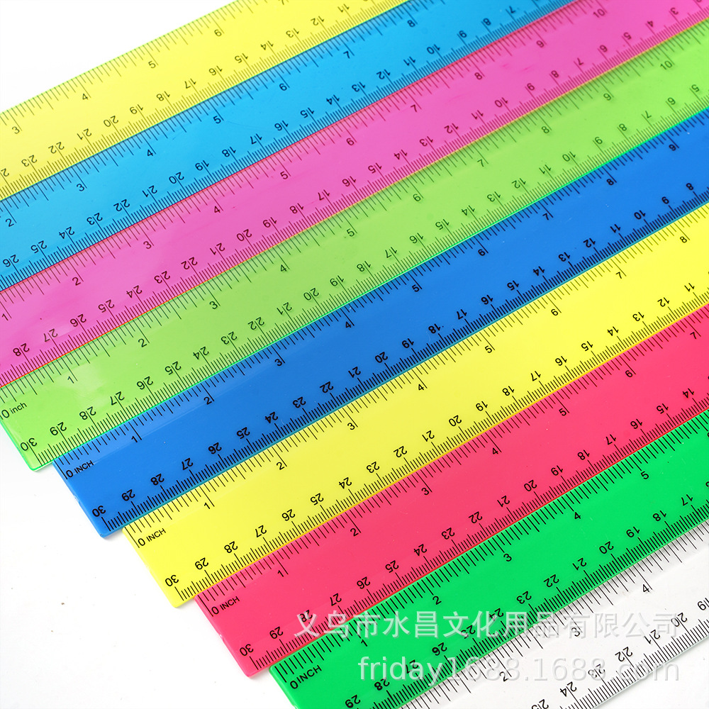 外贸跨境 4连30cm彩色透明塑料直尺 广告尺子学生直尺创意文具批