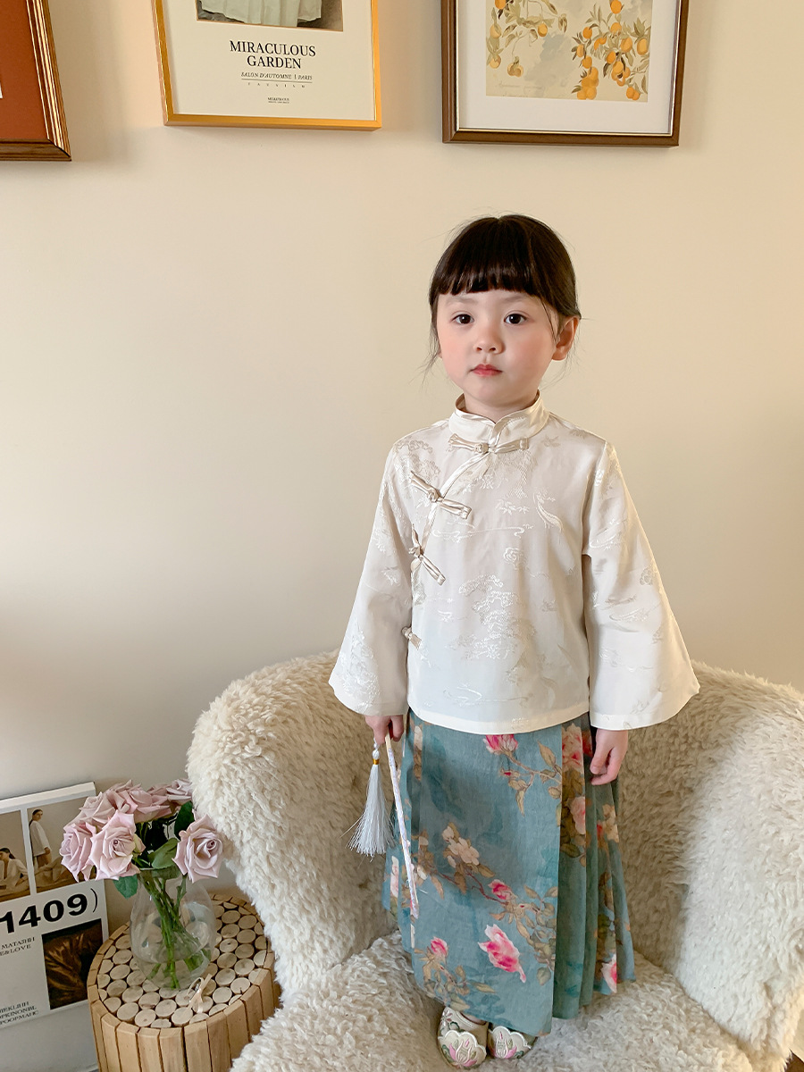 Weimu Children's Clothing Girls' Suit 2024 Spring New Children's New Chinese Style Han Chinese Clothing Cheongsam Horse-Face Skirt Baby Clothes