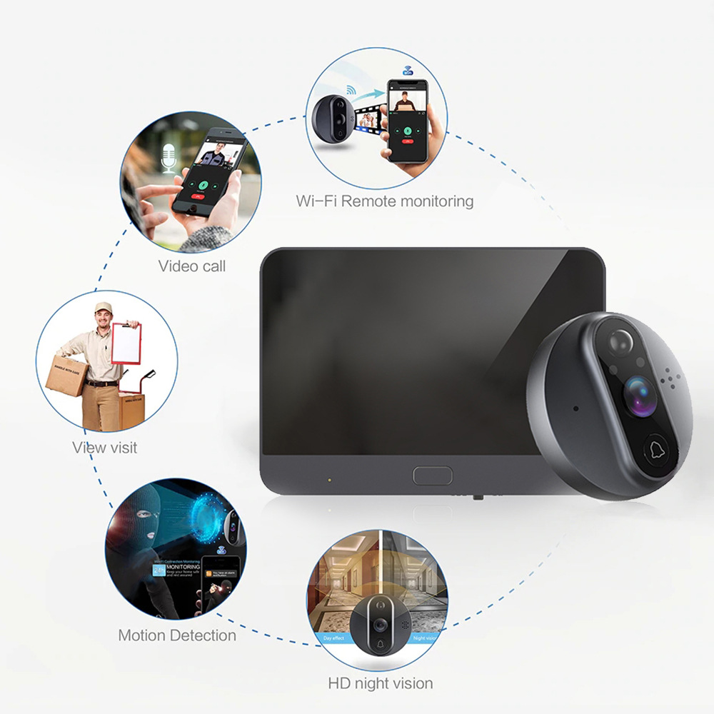 厂家直销室内涂鸦智能门铃wifi可视对讲家庭电子猫眼带叮咚门铃us