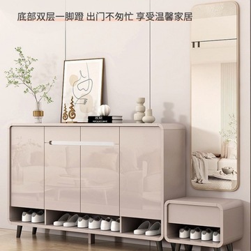 北欧原木风新中式入户鞋柜玄关入户生态板收纳柜可坐大容量换鞋凳