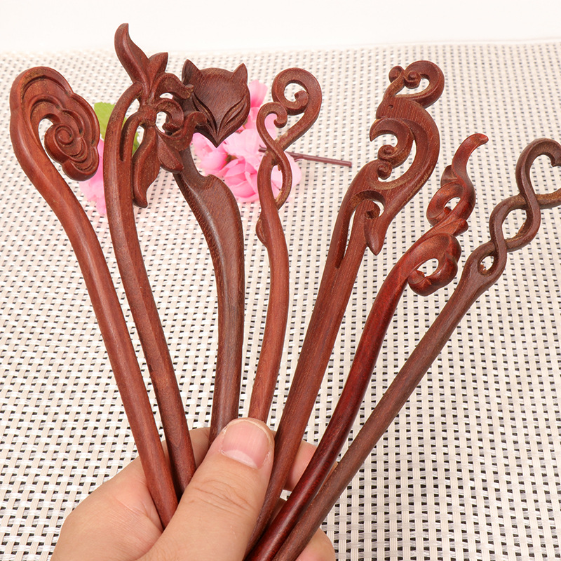 【真货】红檀木发簪凤头钗盘发头饰木质簪子步摇古风流苏手工发饰品