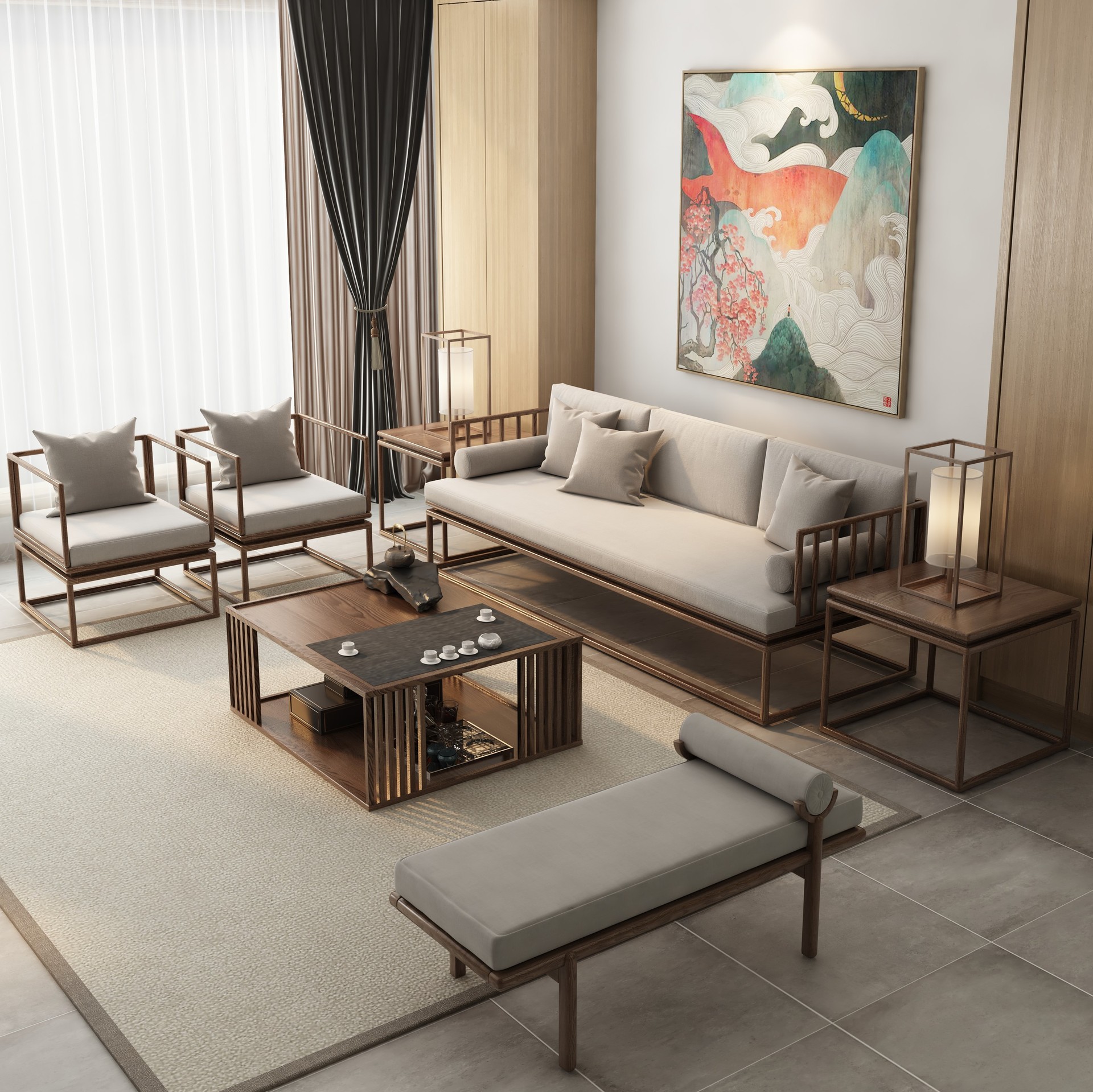 新中式实木沙发组合客厅现代别墅民宿会所禅意大小榫卯结构白蜡木