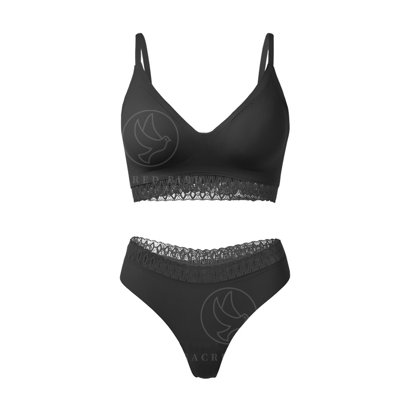 Sexy Lace Stitching Seamless Thin Breathable Sports Underwear Suit European and American plus Size Ladies Underwired Bra