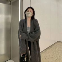 复古纯色毛衣外套女秋冬中长款宽松慵懒风外穿软糯针织开衫上衣潮