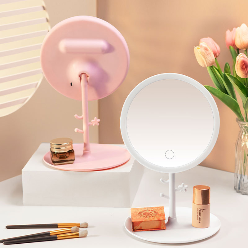 Led Make-up Mirror Desktop with Light Internet Celebrity Female Fill Light Small Mirror Ins Style Dormitory Desktop Portable Small Dressing Mirror