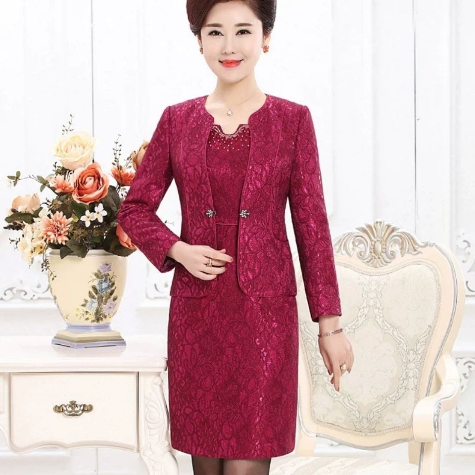 3月4月婚礼上新娘胖妈妈装两件套装套裙高贵喜婆婆结婚宴会礼服装