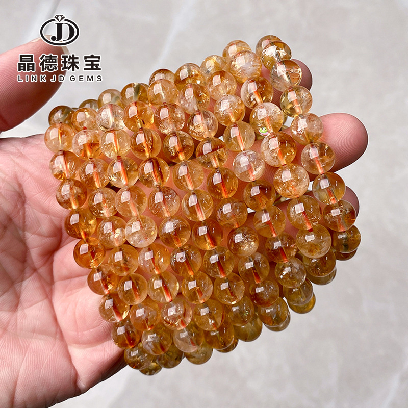 晶德珠宝天然黄水晶黄塔晶手链晶体通透简约女款圆珠手串饰品批发