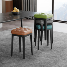 家用加厚结实可叠放高板凳塑料凳子现代简约软包椅子餐桌备用方凳
