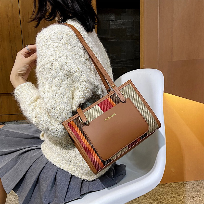 Urban Simple Striped Large Capacity Totes Big Bag 2021 Autumn and Winter New Fashion Shoulder Bag Underarm Bag Women