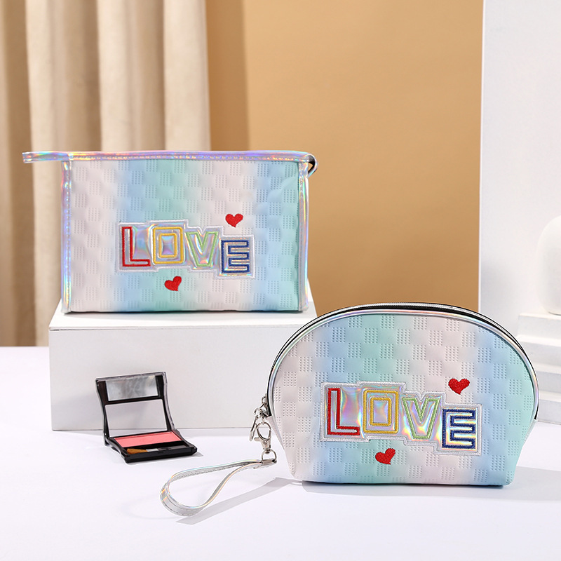 Laser Cute Cosmetics Buggy Bag Love Student Pencil Case Portable Travel Pu Large Capacity Zipper Bag