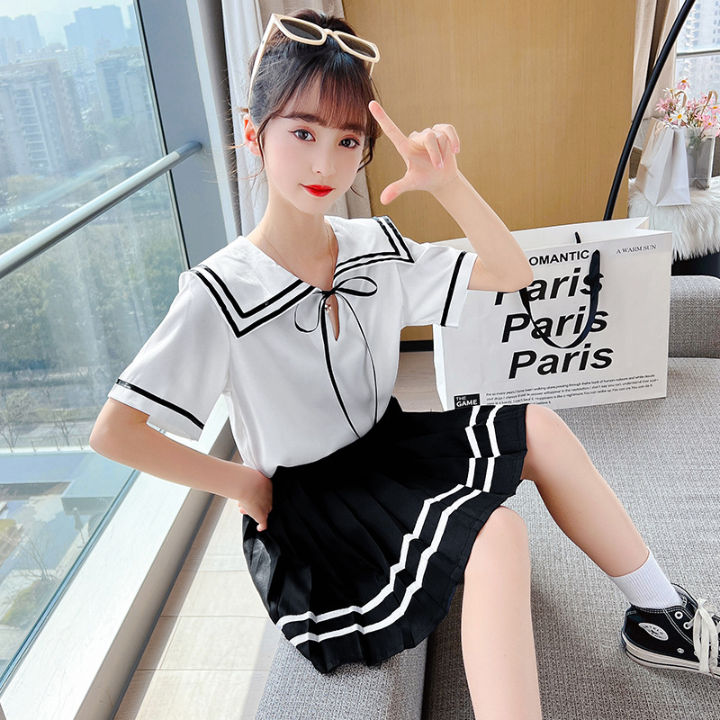 女童jk制服裙套装儿童学院风夏季小学生水手服女孩短袖衬衫百褶裙