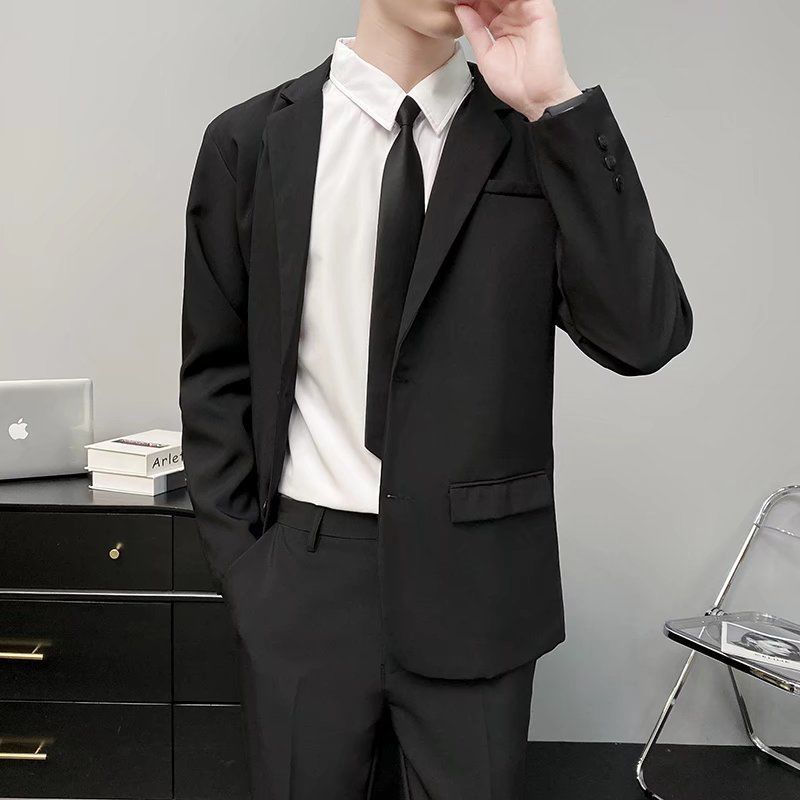 黑色西服套装男士商务休闲西装外套搭配西裤百搭新款英伦正装