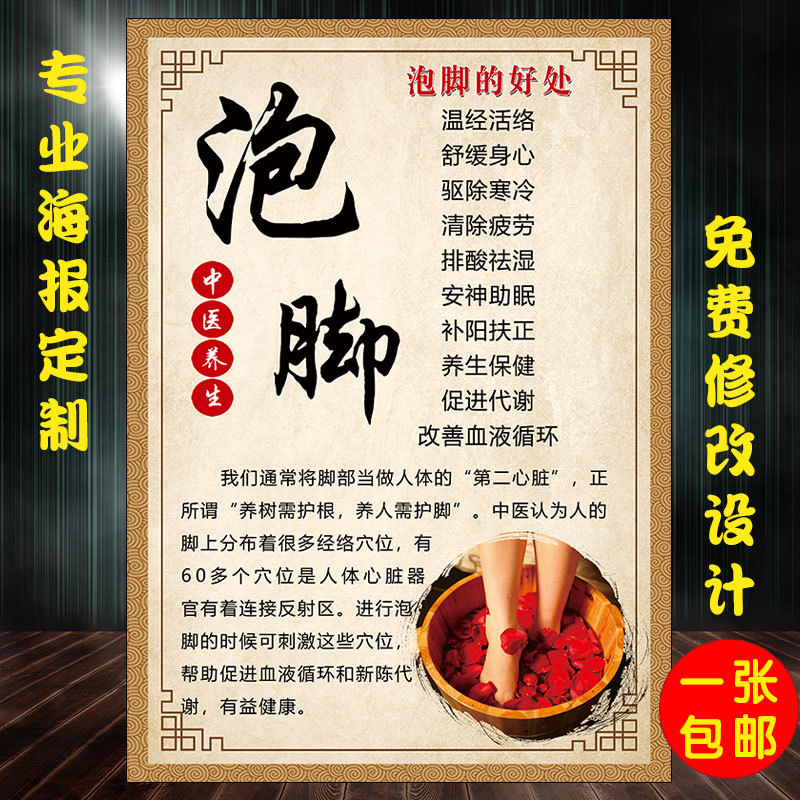 中药洗脚泡脚好处图片足疗店装饰画养生图足浴海报挂画贴画穴位图