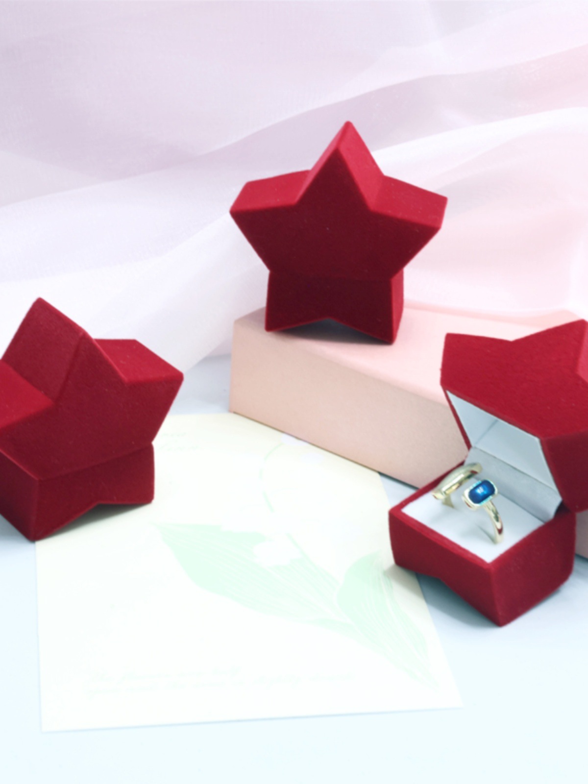 红色五角星首饰盒喜庆大红创意戒指盒可爱礼品盒结婚耳钉盒-阿里巴巴