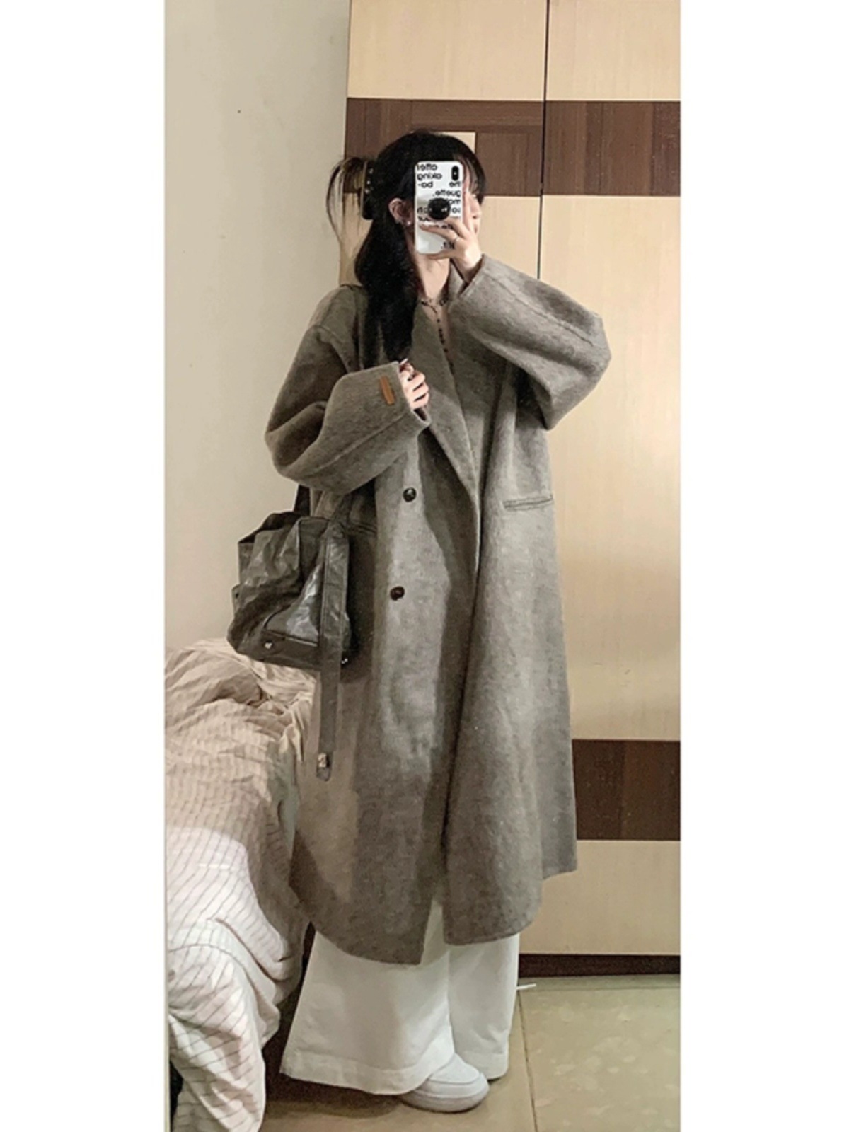 2024新款秋冬季灰色加厚呢子大衣女毛呢外套感小个子今年流行