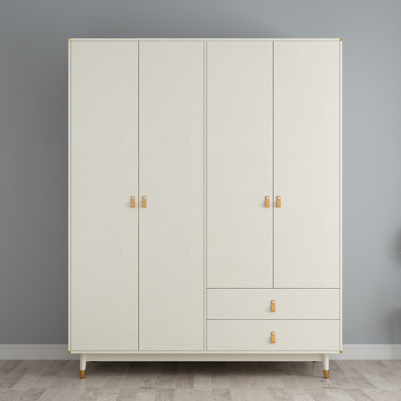 简约现代衣柜三门组装家用卧室奶油系小户型五六门八门实木脚衣橱