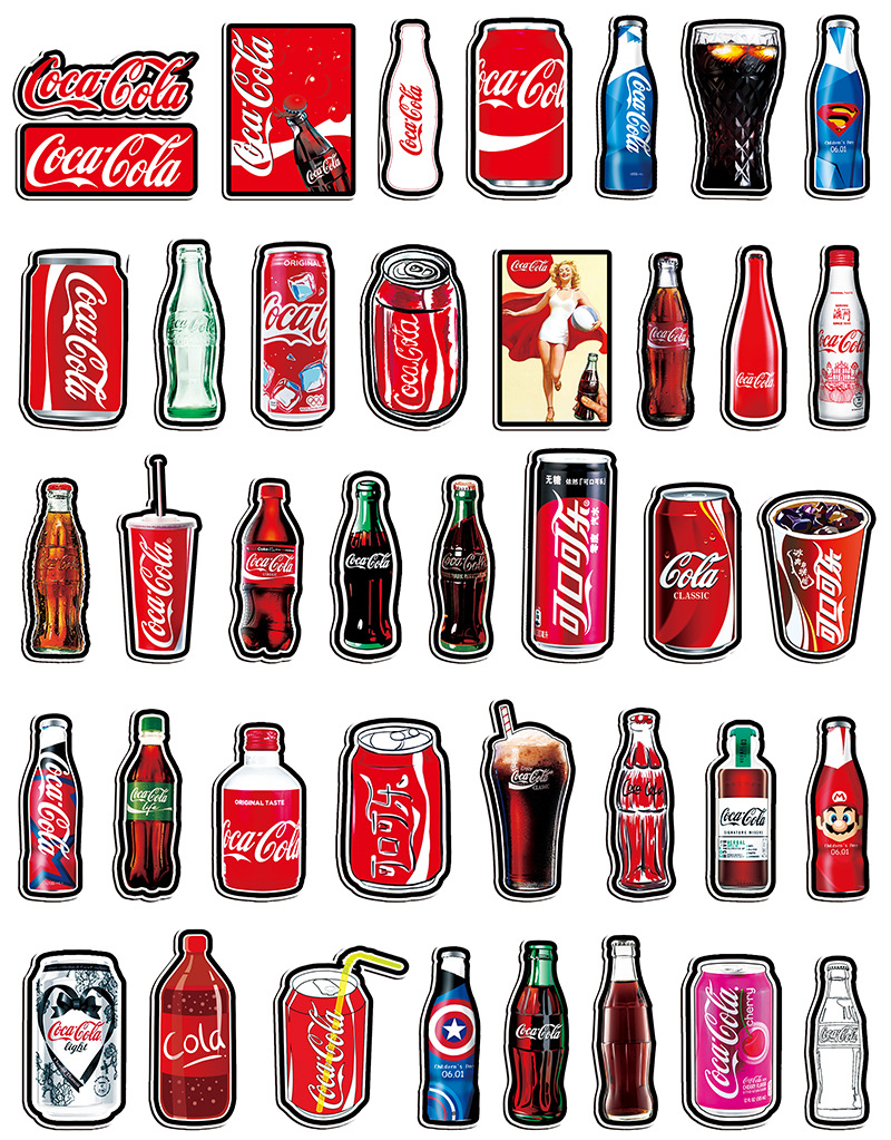 76张可乐潮牌系列涂鸦贴纸笔记本电脑行李箱汽车冰箱卡通装饰贴纸