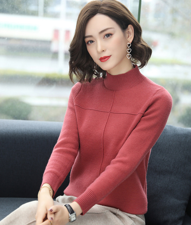 加绒毛衣女加厚一体绒半高领打底衫时尚洋气保暖冬季秋冬内搭