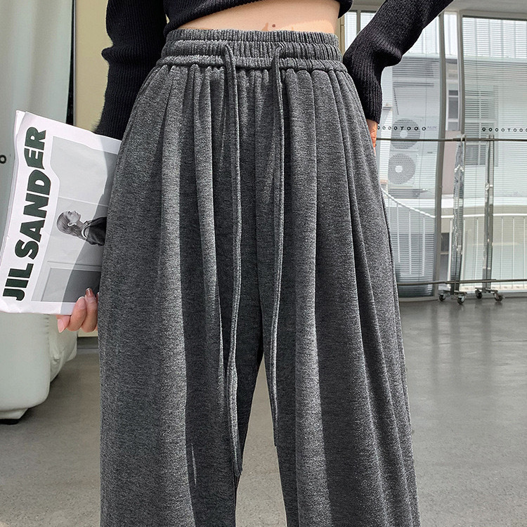 Glutinous Rice Pants Wide-Leg Pants for Women 2023 Autumn High Waist Loose and Slimming Draped Casual Pants Idle Style Knitted Mop Pants