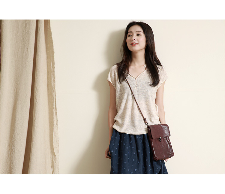 春夏季新款天丝亚麻清凉透气女v领文艺宽松短袖t恤针织衫详情13