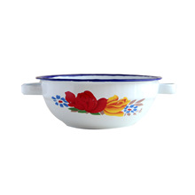 I6F9搪瓷碗双耳碗盆咖喱碗锅带盖市井火锅小碗菜面碗粉碗中式特色