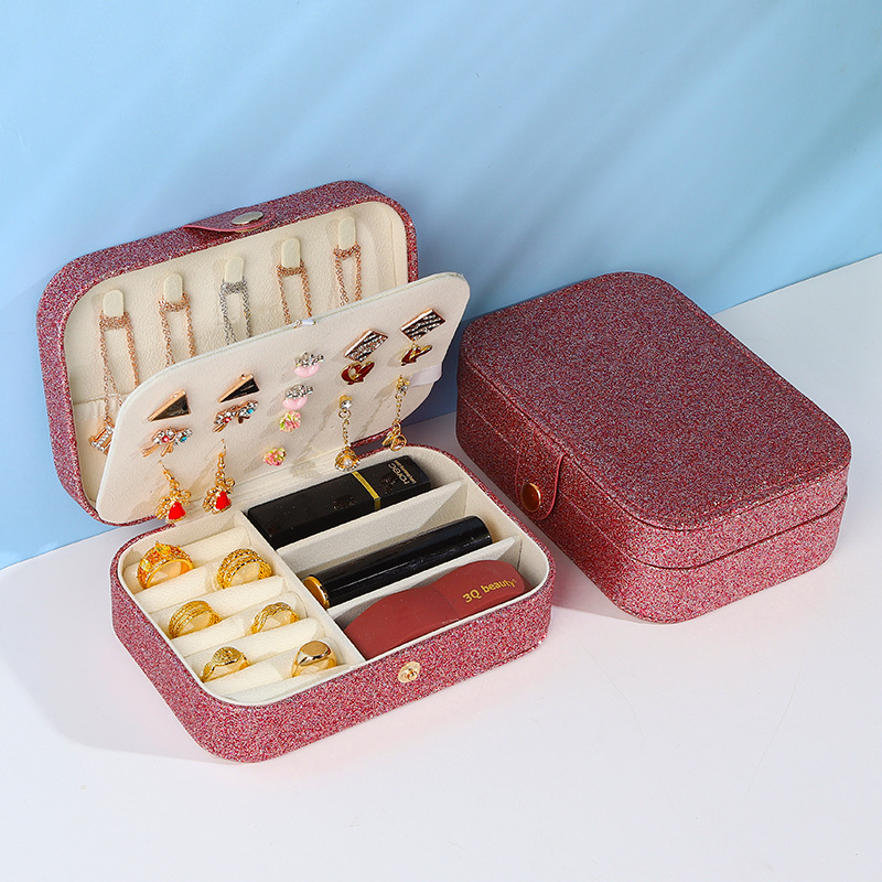 Simple Double-Layer Jewelry Storage Box Korean Portable Earring Storage Box Storage Box Necklace Ring Cosmetic Jewelry Box Wholesale