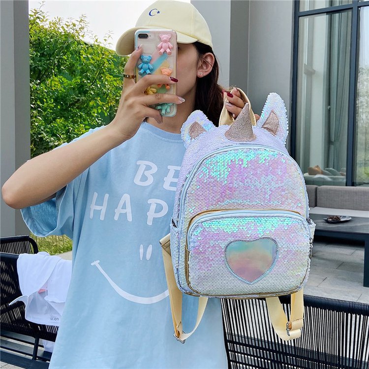 2021 Cross-Border Sequined Unicorn Backpack New Girly and Fashion Backpack Cartoon Cute School Bag Travel Backpack