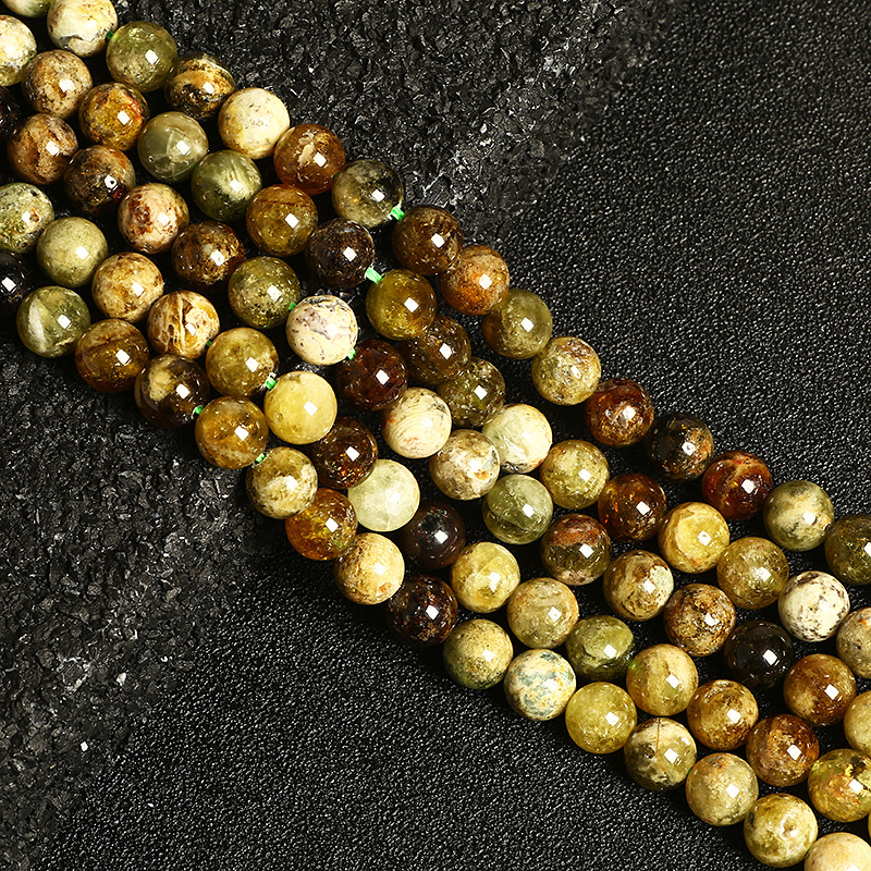 a级绿色石榴石散珠diy饰品配件外贸款天然绿色石榴石圆珠串珠子