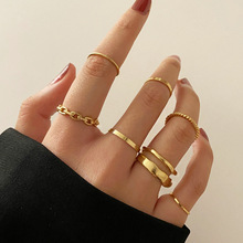 速卖通热款黑色关节戒指女式创意个性简约组合套装7件套叠戴戒指