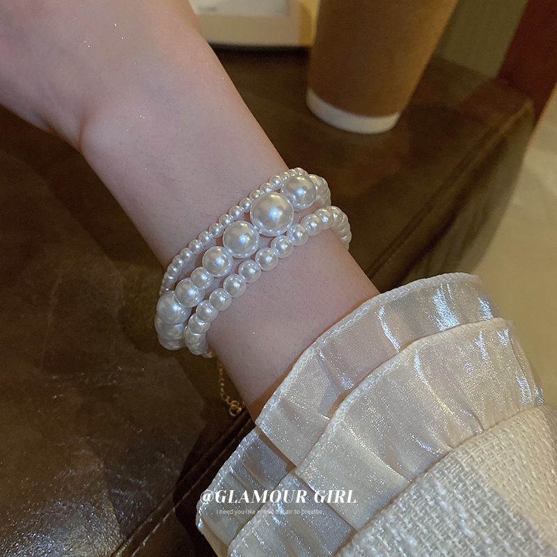 Crystal Pearl Multi-Layer Winding Bracelet French Retro Minority Design Bracelet Fashion Graceful Personality Bracelet for Women