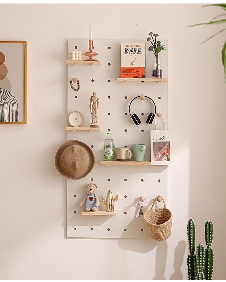 北欧墙上实木洞洞板木质客厅收纳展会原木隔板家用卧室壁挂置物架