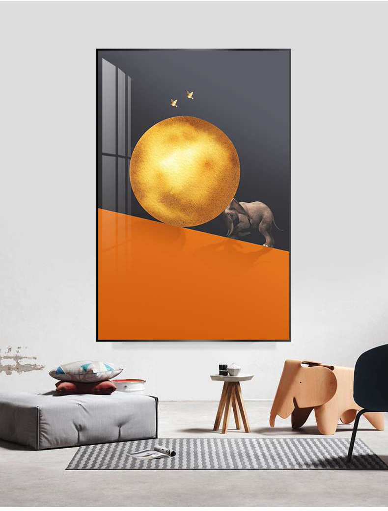 现代简约客厅玄关装饰画橙色小象楼梯走廊过道墙画轻奢晶瓷挂画