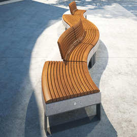 商场异形木质座椅户外木艺休闲坐凳街道广场防腐木靠背休息长椅子