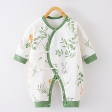 婴儿保暖连体衣宝宝系带和尚服新生儿40克薄棉暖气屋哈衣无骨爬服