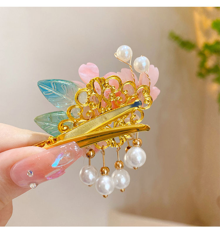 Barrettes Ancient Costume Hair Accessories Flower Pearl Tassel Clip Children's Han Chinese Costume Headdress Accessories Female