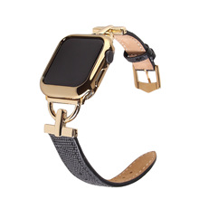 新款D字设计金色拼接真皮苹果表带适用apple watch76543SE