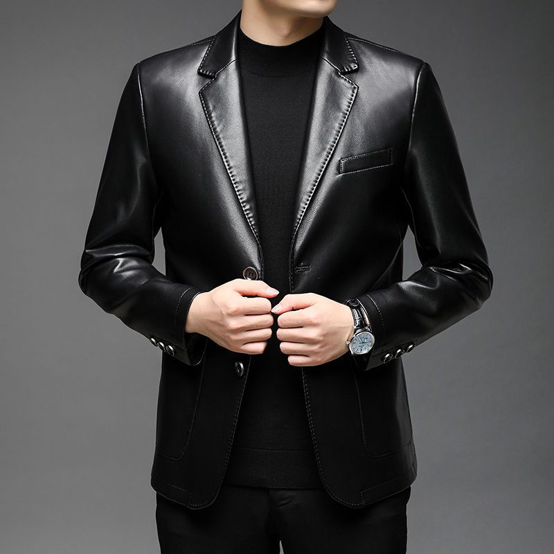 New Leather Coat Suit Men's Jacket Spring and Autumn Korean Suit Collar High-End Casual Middle-Aged People's Coat Trendy Autumn and Winter Thick