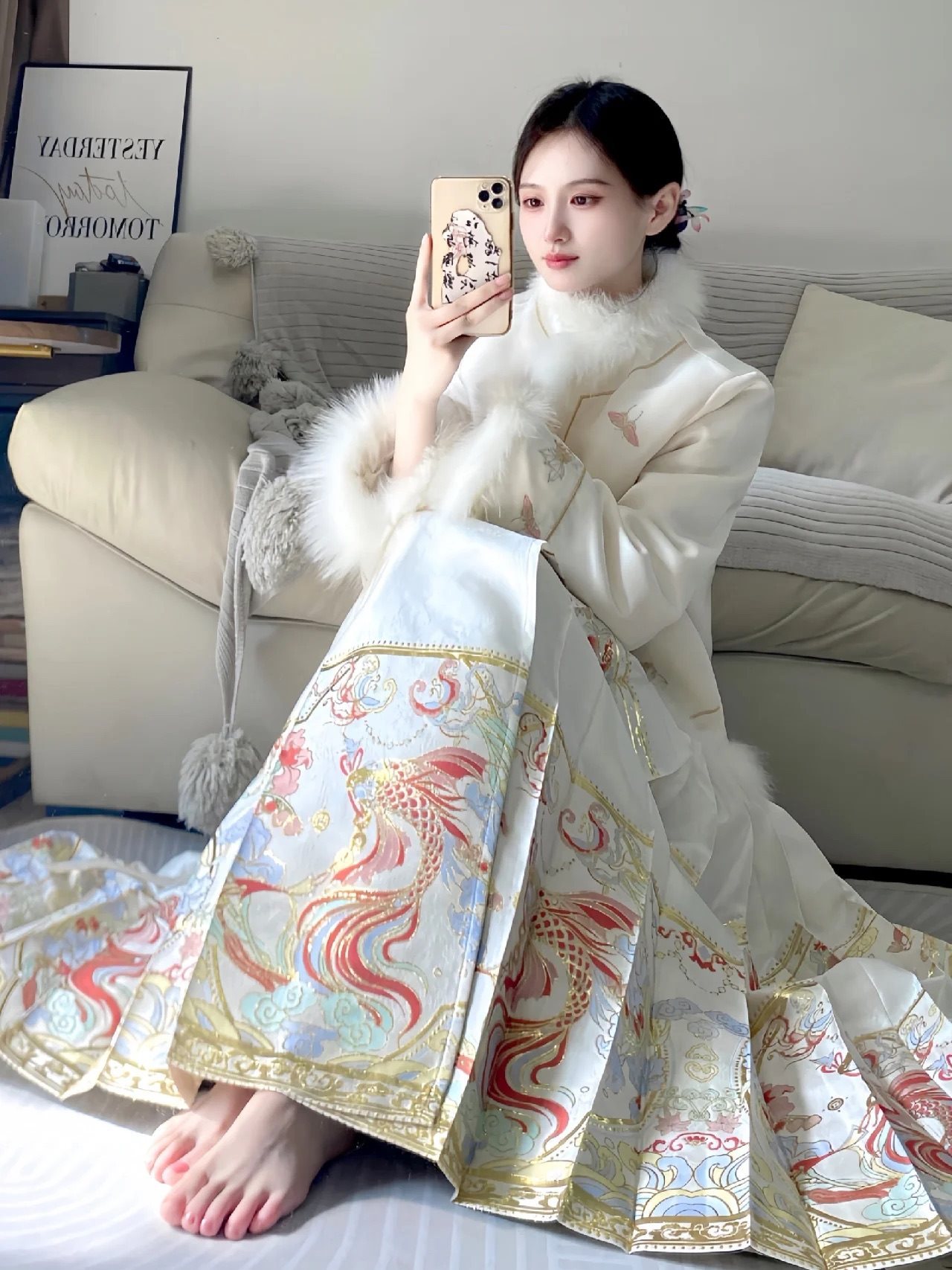 新中式国风套装女秋冬季小个子感气质羽绒服外套马面裙两件套