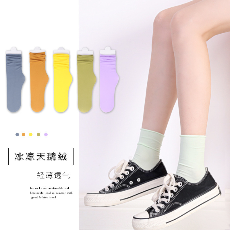 korean style socks women‘s summer thin pile socks solid color mid-calf socks women‘s ice socks velvet calf socks fashion socks