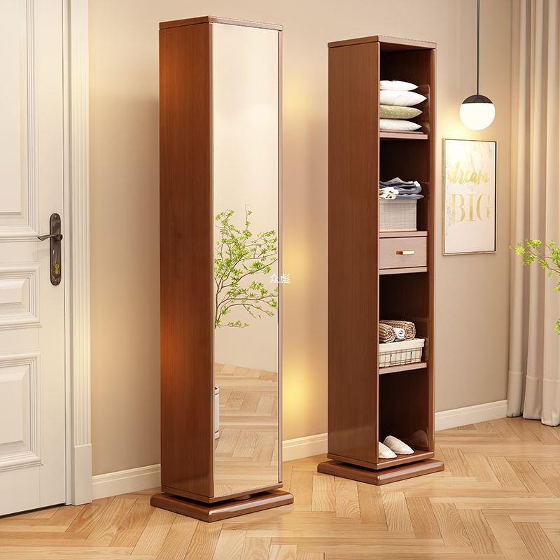 实木穿衣镜落地可旋转全身镜家用卧室储物格带抽挂衣架试衣镜一.