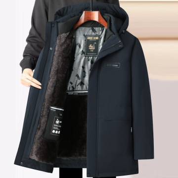 品牌羽绒服加绒加厚冬装中老年人男士外套爷爷装可脱卸内胆鹅绒服