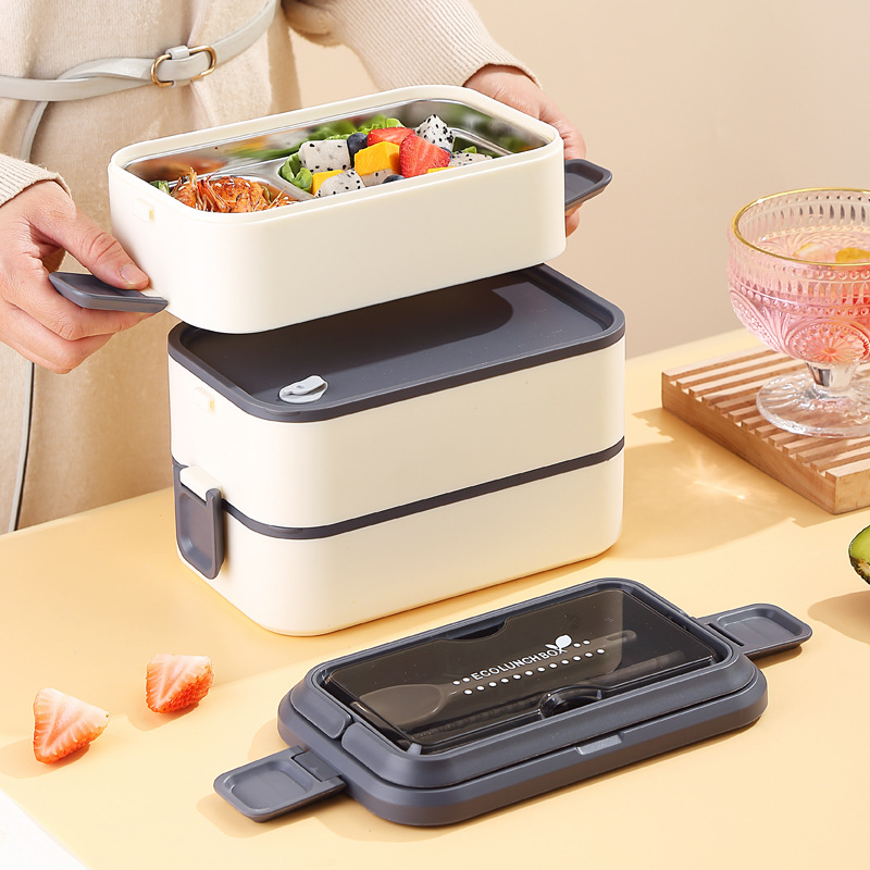 304 Stainless Steel Lunch Box Office Worker Microwaveable Heated Lunch to-Go Box Japanese Hand-Held Bento Box Cross-Border