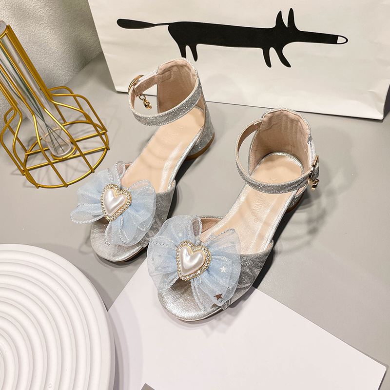 女童露趾凉鞋公主鞋夏季2024新款软底小女孩时尚配礼服儿童高跟鞋