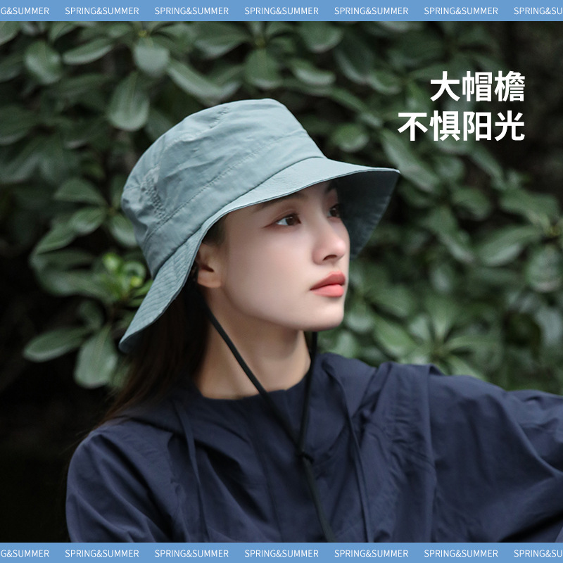 Japanese Style Solid Color Fisherman Hat Women's Summer Sun Protection Sun Hat Men's Fishing Big Brim Outdoor Camping Workwear Hat Breathable