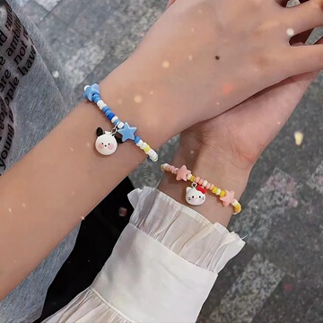 三丽鸥小红书爆款可调节手链女kt猫帕恰狗米珠手链情侣款闺蜜礼物