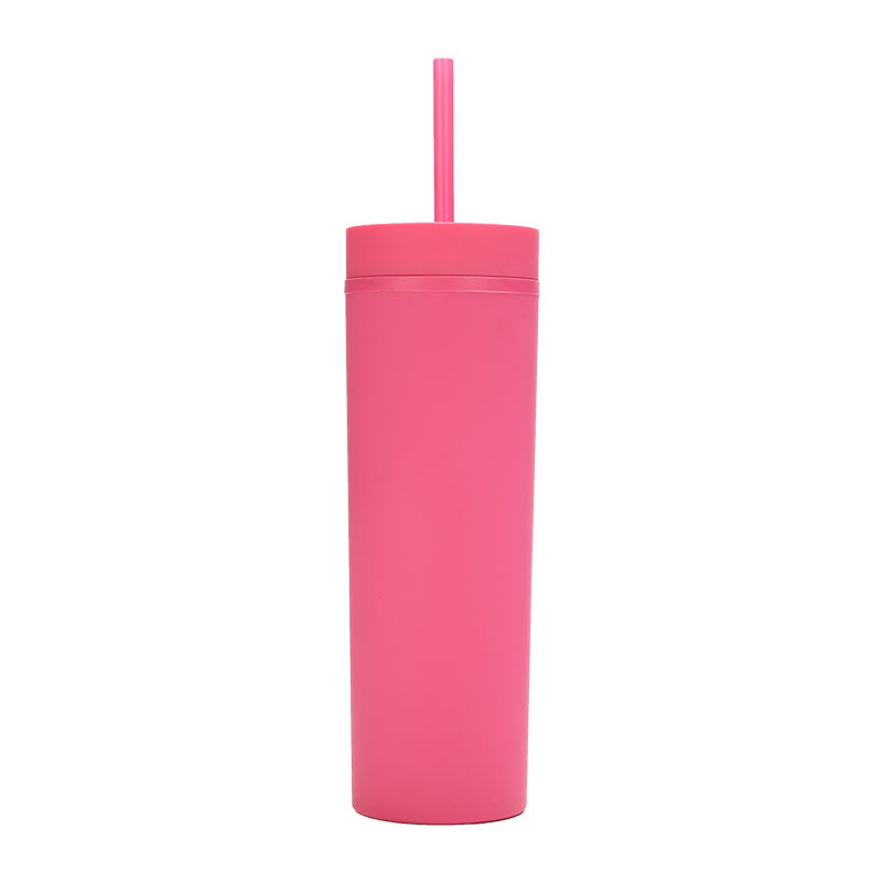 2023 New Cross-Border Factory Direct Supply Frosted Double-Layer Plastic Cup Simple and Convenient Water Cup 16Oz Straight Straw Cup